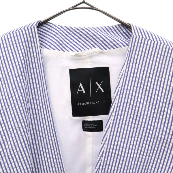 ARMANI EXCHANGE アルマーニエクスチェンジ ストライプ シアサッカー ノーカラージャケット 4 ブルー×ホワイト レディース
