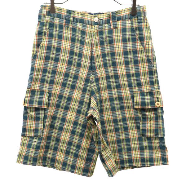 STUSSY ステューシー 90s USA製 チェック柄 カーゴショートパンツ w30 グリーン系 メンズ