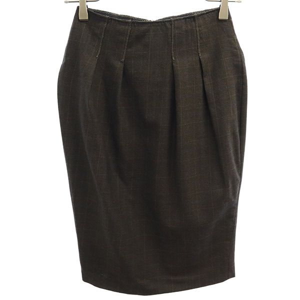 DSQUARED2 ディースクエアード イタリア製 チェック柄 ミディ丈 タック スカート 38 グレー レディース