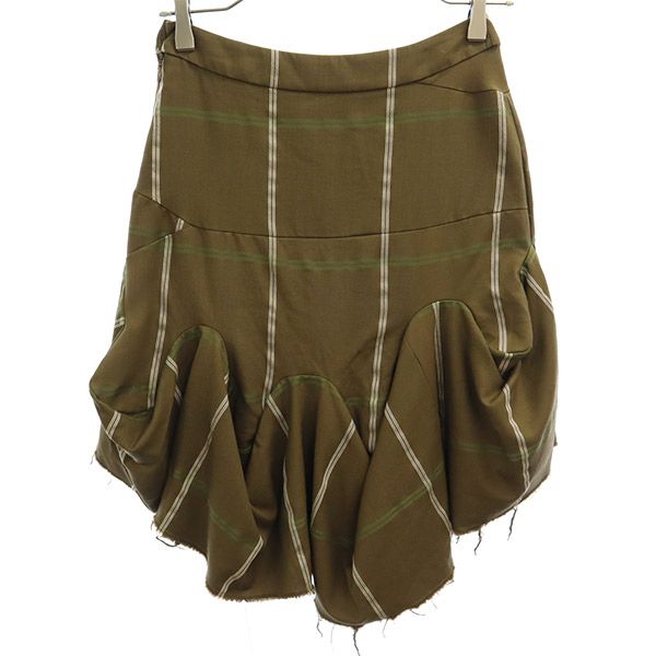 ヴィヴィアンウエストウッド イタリア製 ウール ライン フリル ミニスカート 38 ブラウン Vivienne Westwood レディース