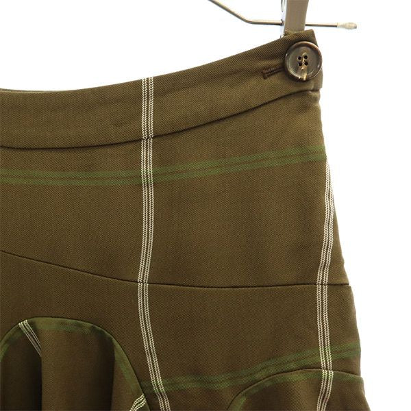 ヴィヴィアンウエストウッド イタリア製 ウール ライン フリル ミニスカート 38 ブラウン Vivienne Westwood レディース