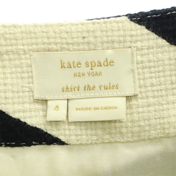 Kate Spade ケイトスペード 総柄 台形 ミニスカート 4 ホワイト×ブラック レディース
