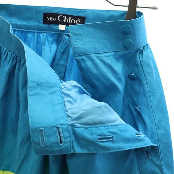 miss chloe ミスクロエ 日本製 切替 ロング丈 切替 ギャザースカート 42 ブルー×グリーン レディース