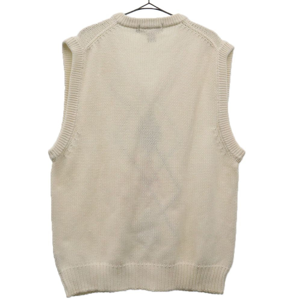 Eddie Bauer エディーバウアー 90s 黒タグ後期 総柄 ニットベスト L ホワイト オールド ヴィンテージ メンズ