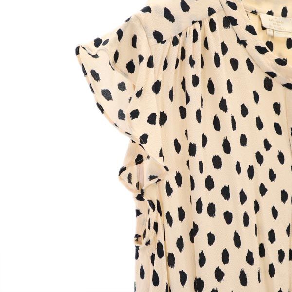 Kate Spade ケイトスペード 半袖 サロペット 8 ベージュ×黒 フレンチスリーブ オールインワン ウエストゴム レディース