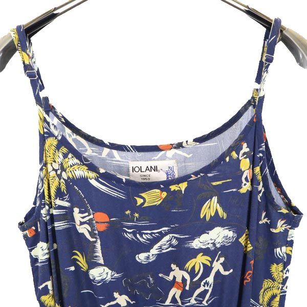 IOLANI イオラニ 総柄 レーヨン サロペット ネイビー系 ノースリーブ オールインワン レディース