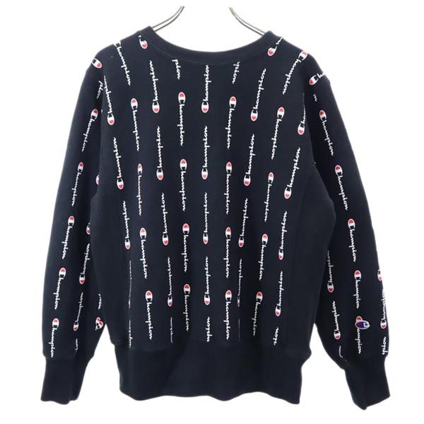 Champion チャンピオン 青単 復刻 リバースウィーブ 総柄 長袖 トレーナー S 黒系 スウェット 裏起毛 メンズ