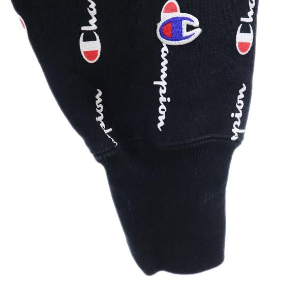 Champion チャンピオン 青単 復刻 リバースウィーブ 総柄 長袖 トレーナー S 黒系 スウェット 裏起毛 メンズ