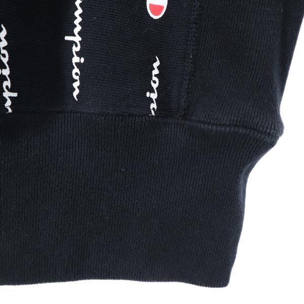 Champion チャンピオン 青単 復刻 リバースウィーブ 総柄 長袖 トレーナー S 黒系 スウェット 裏起毛 メンズ