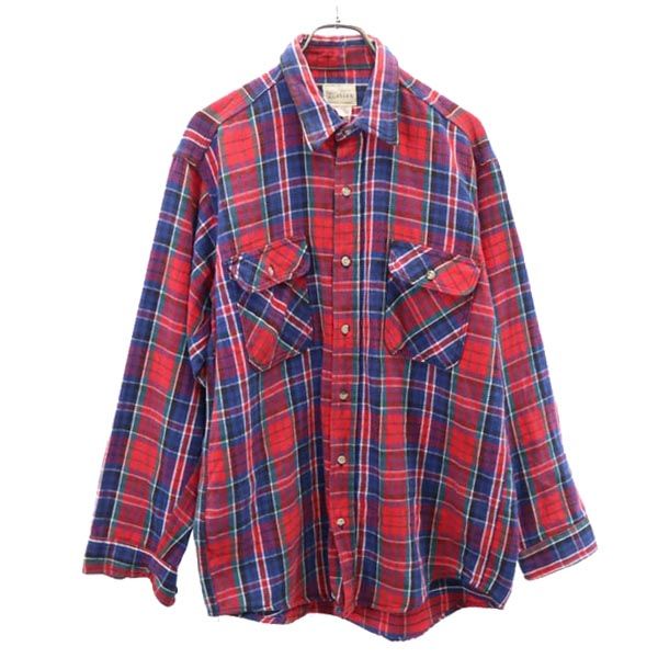 melton メルトン 70s ヴィンテージ USA製 チェック 長袖 ネルシャツ L 赤系 メンズ