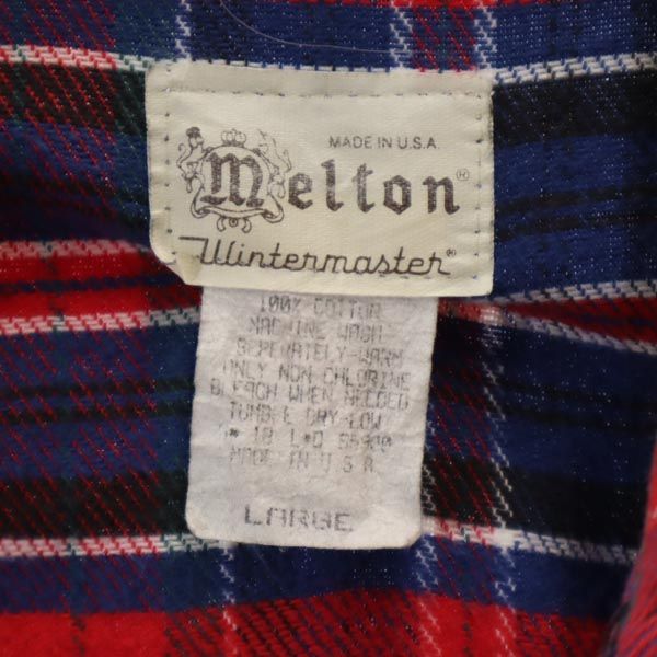 melton メルトン 70s ヴィンテージ USA製 チェック 長袖 ネルシャツ L 赤系 メンズ