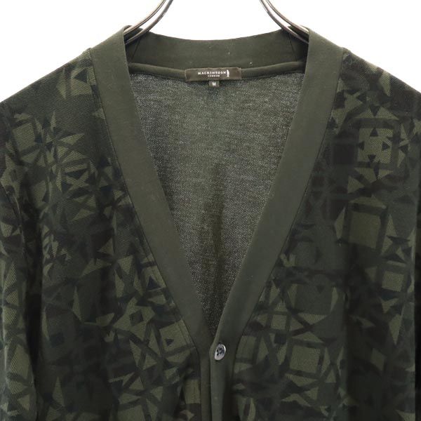 Mackintosh マッキントッシュ 総柄 長袖 カーディガン M グリーン系 Vネック メンズ