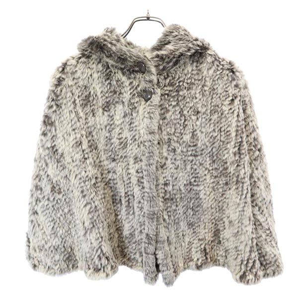 STEFANEL ステファネル フーデッド ラビットファー ポンチョ グレー系 ジャケット レディース