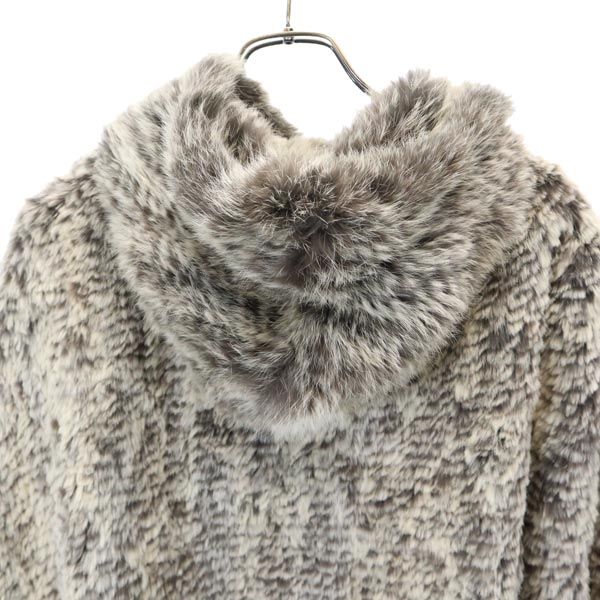 STEFANEL ステファネル フーデッド ラビットファー ポンチョ グレー系 ジャケット レディース