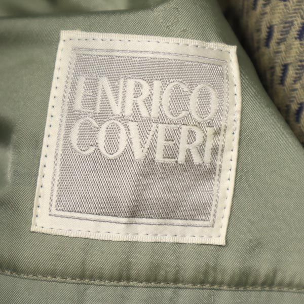 Enrico Coveri エンリココベリ リネン ウールブレンド スーツ 上下 セットアップ カーキ×青 テーラードジャケット パンツ メンズ