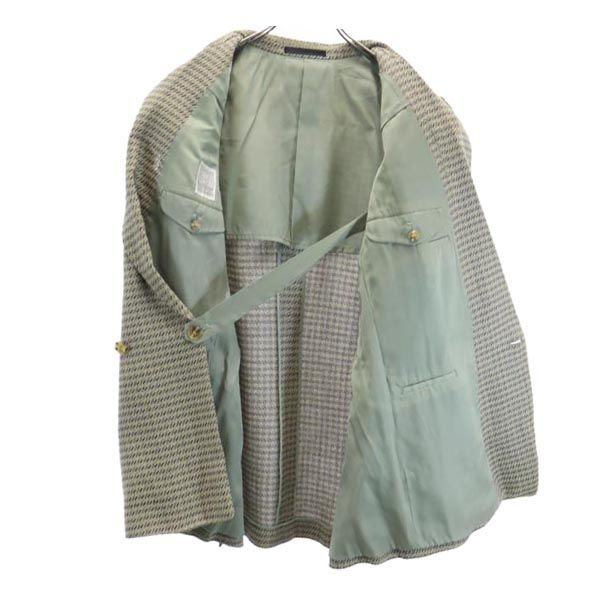 Enrico Coveri エンリココベリ リネン ウールブレンド スーツ 上下 セットアップ カーキ×青 テーラードジャケット パンツ メンズ