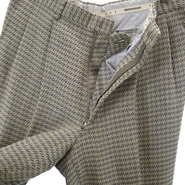 Enrico Coveri エンリココベリ リネン ウールブレンド スーツ 上下 セットアップ カーキ×青 テーラードジャケット パンツ メンズ