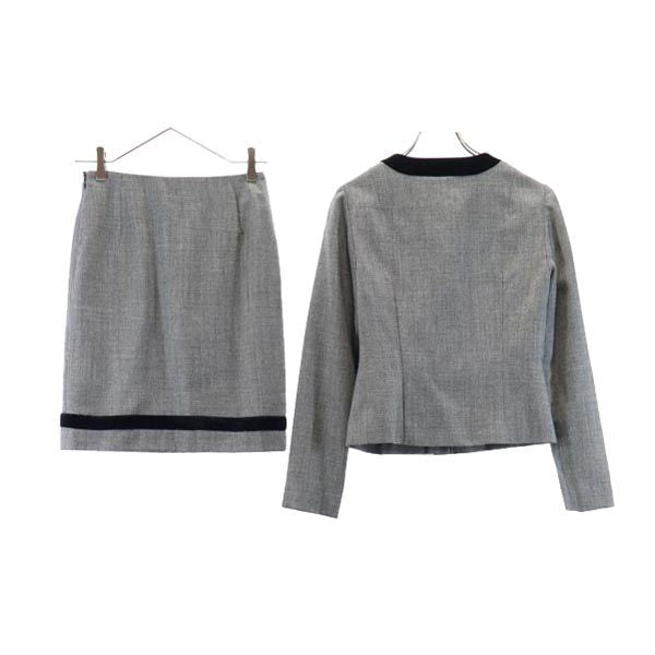 SHIPS シップス ウール 日本製 スカートスーツ 上下 セットアップ 36 ブラック系 ノーカラージャケット レディース