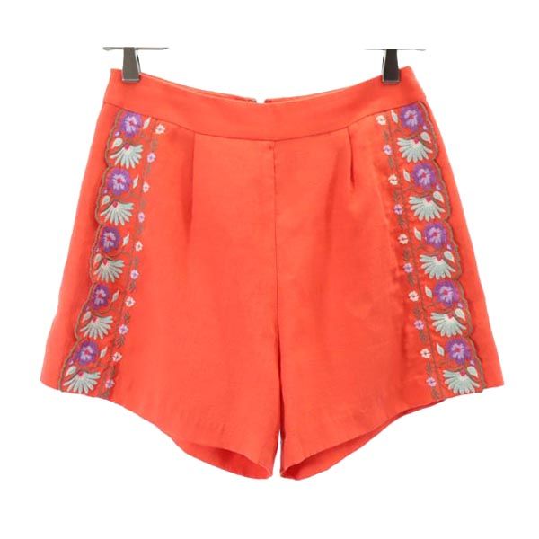 Lily Brown リリーブラウン 半袖 刺繍肩あき カットソー 上下 セットアップ F/1 オレンジ系 ショートパンツ レディース