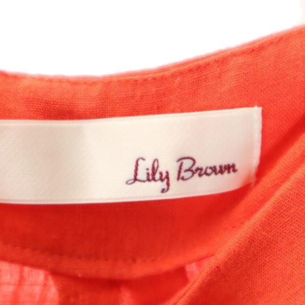 Lily Brown リリーブラウン 半袖 刺繍肩あき カットソー 上下 セットアップ F/1 オレンジ系 ショートパンツ レディース