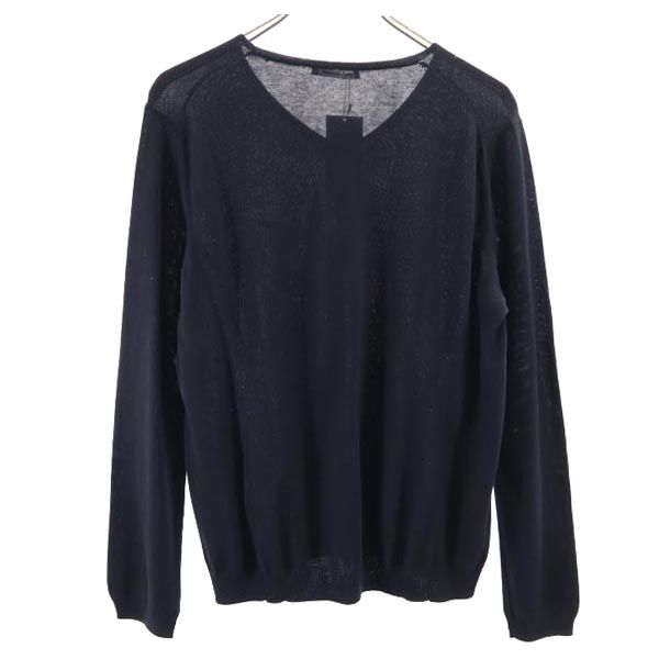 未使用 ニューヨーカー コットンブレンド 長袖 Vネック セーター 15(76) 濃紺 NEWYORKER ビッグサイズ ウォッシャブル ニット レディース
