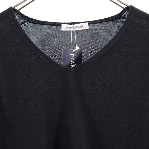 未使用 ニューヨーカー コットンブレンド 長袖 Vネック セーター 15(76) 濃紺 NEWYORKER ビッグサイズ ウォッシャブル ニット レディース