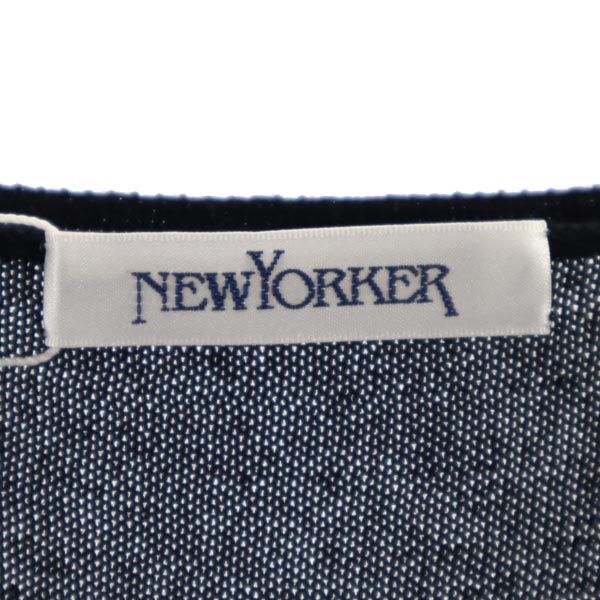 未使用 ニューヨーカー コットンブレンド 長袖 Vネック セーター 15(76) 濃紺 NEWYORKER ビッグサイズ ウォッシャブル ニット レディース