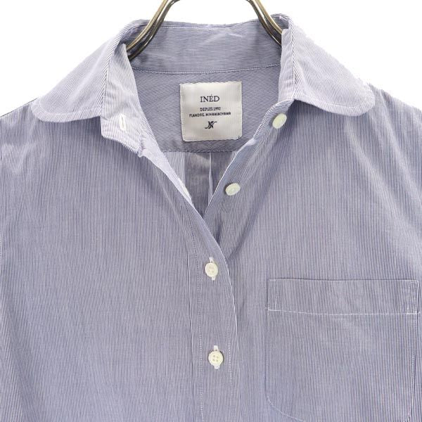 イネド ストライプ柄 長袖 丸襟 シャツ 7 ネイビー系 INED レディース