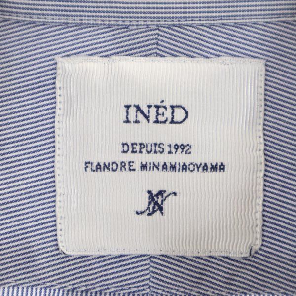 イネド ストライプ柄 長袖 丸襟 シャツ 7 ネイビー系 INED レディース