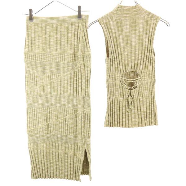 SNIDEL スナイデル ノースリーブ ニット 上下 セットアップ F カーキ ニットスカート レディース