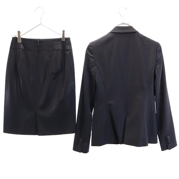 iCB アイシービー ウールブレンド ストライプ柄 スカートスーツ 上下 セットアップ 7 ネイビー系 テーラードジャケット レディース