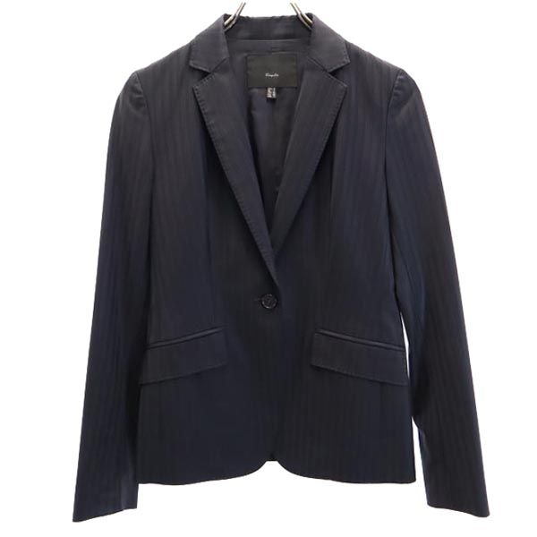 iCB アイシービー ウールブレンド ストライプ柄 スカートスーツ 上下 セットアップ 7 ネイビー系 テーラードジャケット レディース