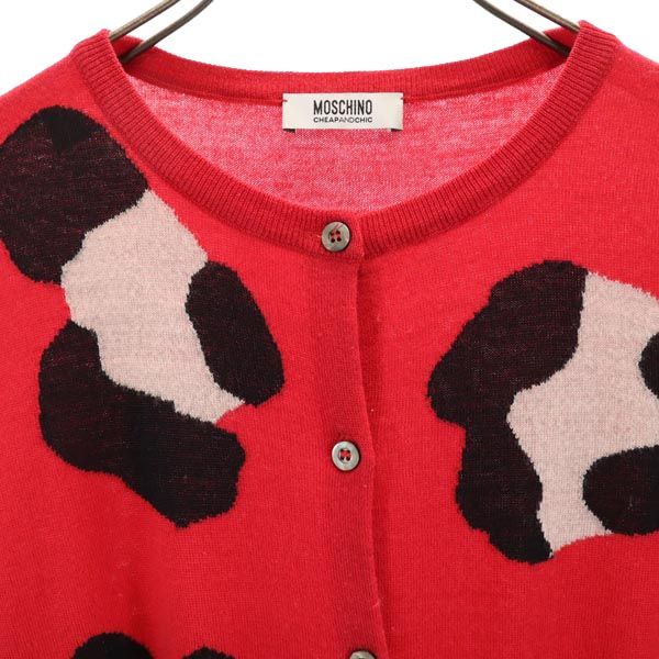 MOSCHINO モスキーノ ウール 7分袖 ニット カーディガン USA8 赤系 レディース