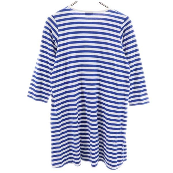 marimekko マリメッコ ボーダー柄 長袖 ワンピース 160 白_ブルー キッズ