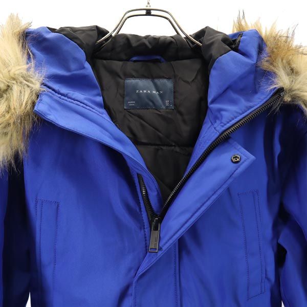 ザラマン 中綿ジャケット S 青系 ZARA MAN ファー メンズ