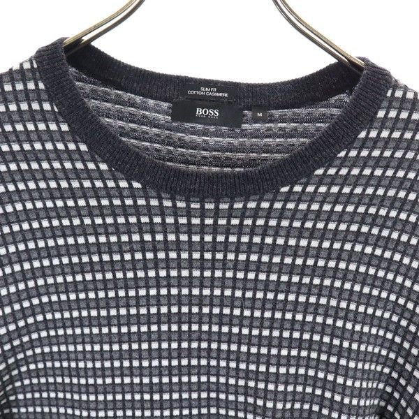 HUGO BOSS ヒューゴボス カシミヤブレンド 長袖 セーター M ブラック×ホワイト ニット メンズ