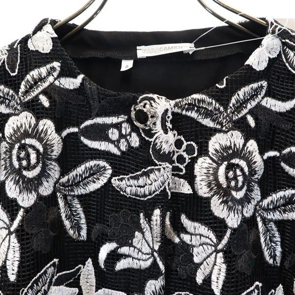 未使用 NARACAMICIE ナラカミーチェ イタリア製 花柄 7分袖 ノーカラージャケット ブラック系 レディース