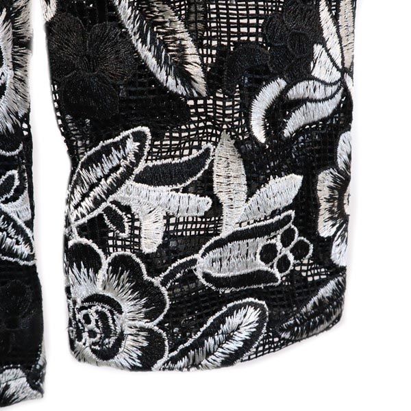 未使用 NARACAMICIE ナラカミーチェ イタリア製 花柄 7分袖 ノーカラージャケット ブラック系 レディース