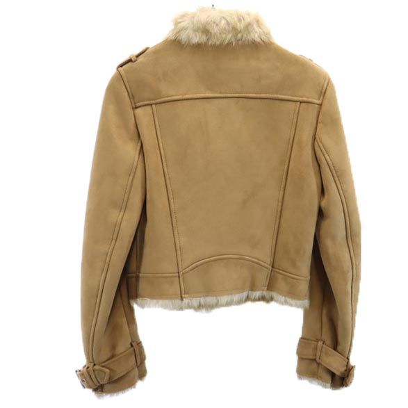 ザラ 長袖 スエードライク ダブルライダースジャケット L ベージュ系 ZARA 裏ファー レディース