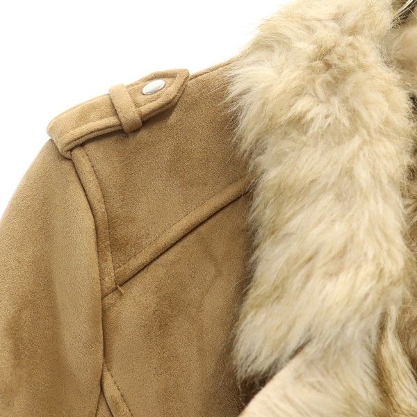 ザラ 長袖 スエードライク ダブルライダースジャケット L ベージュ系 ZARA 裏ファー レディース