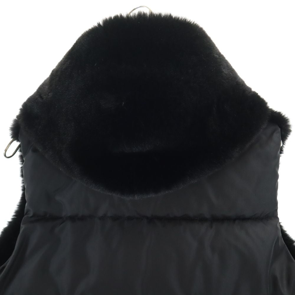 未使用 ミュエルシック フェイクファー 中綿 ベスト F ブラック Muel Chic フード タグ付き レディース