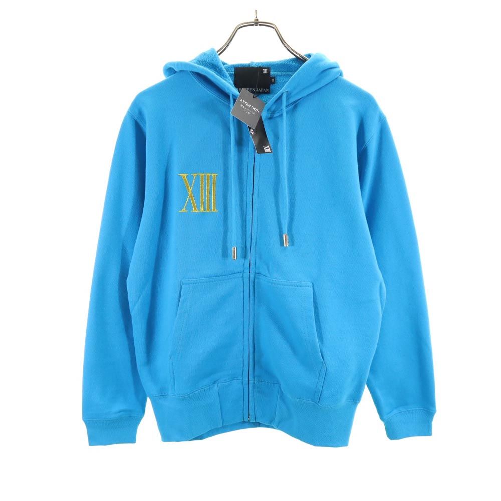 未使用 THIRTEENJAPAN サーティンジャパン 和柄 長袖 スウェット ジップパーカー 42 ブルー系 メンズ