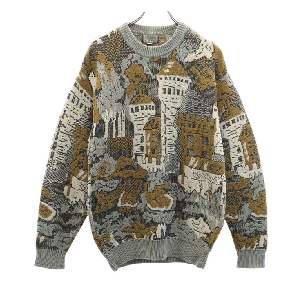 ドゥマンクレール ウールブレンド 総柄 長袖 セーター M グレー系 DEMAIN CLAIR ニット メンズ