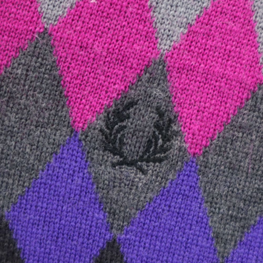 FRED PERRY フレッドペリー ウール 長袖 Vネック セーター USA6 グレー系 ニットワンピース レディース