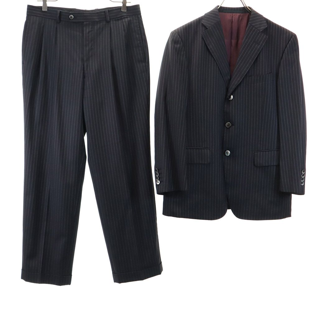 VISARUNO ビサルノ 日本製 ウール ストライプ柄 スーツ 上下 セットアップ M 黒系 メンズ