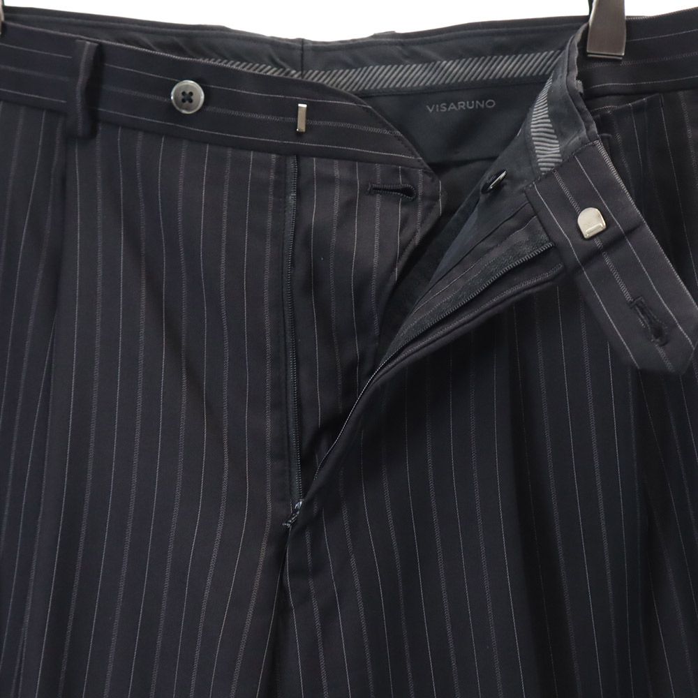 VISARUNO ビサルノ 日本製 ウール ストライプ柄 スーツ 上下 セットアップ M 黒系 メンズ