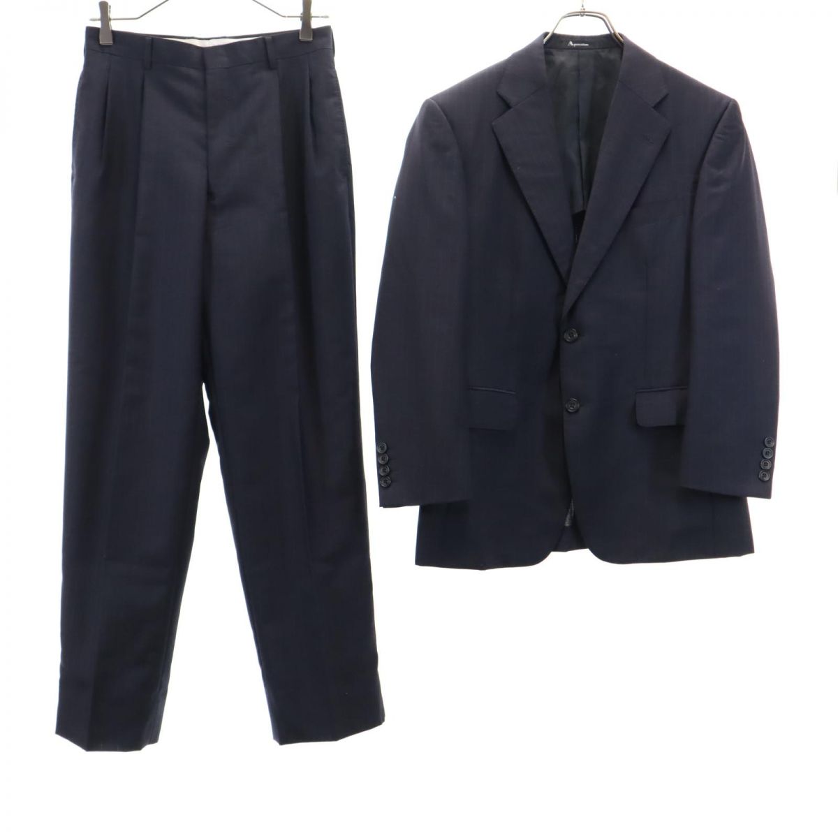 Aquascutum アクアスキュータム 日本製 モヘアブレンド スーツ 上下 セットアップ 90A4 ネイビー メンズ