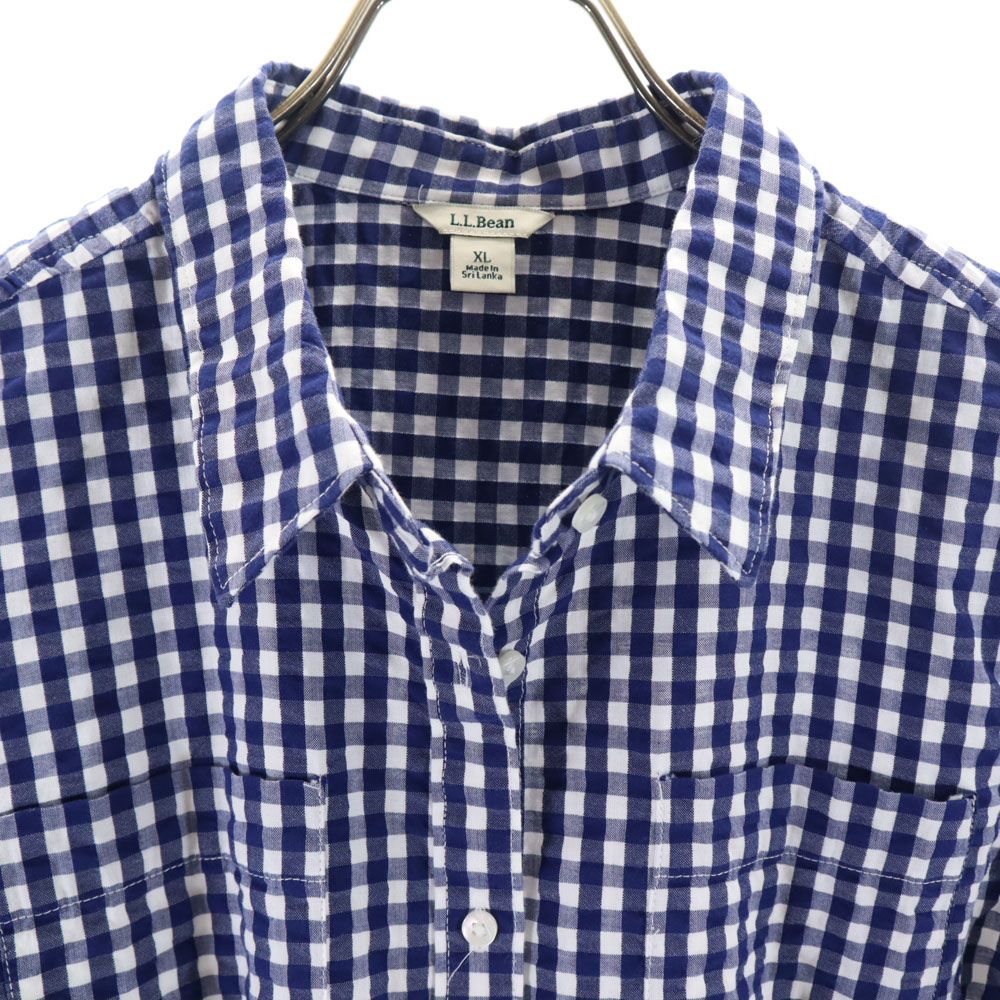 エルエルビーン アウトドア チェック 長袖 シャツ XL ブルー系 L.L.Bean レディース