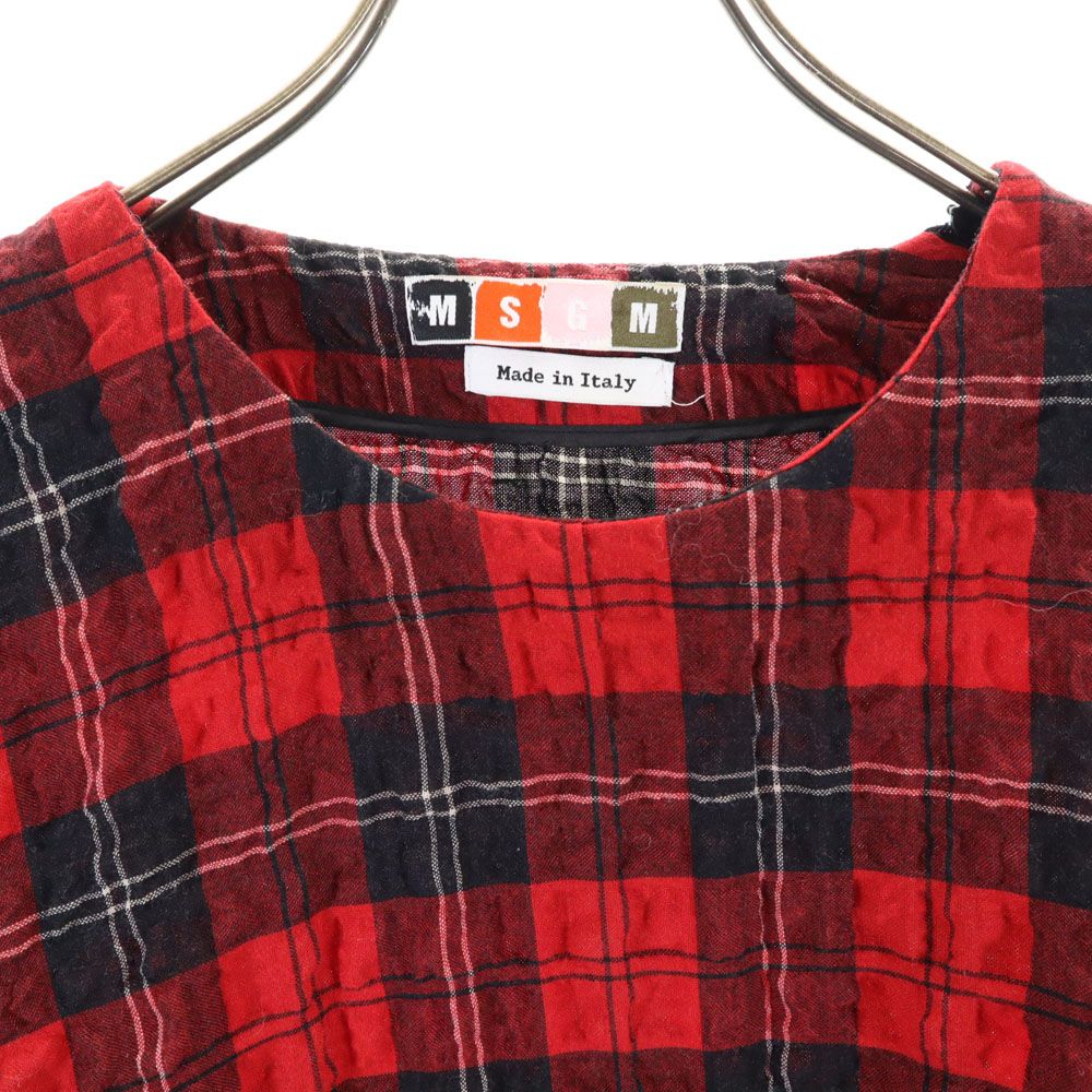 MSGM エムエスジーエム イタリア製 チェック柄 長袖 シワ加工 シャツ 48 レッド系 メンズ