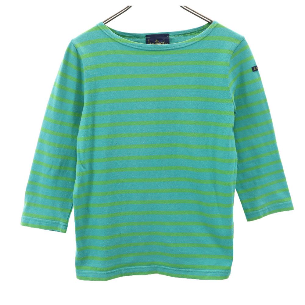 ルミノア フランス製 ボーダー柄 5分袖 ボートネック Tシャツ 1 ターコイズ系 Le Minor レディース